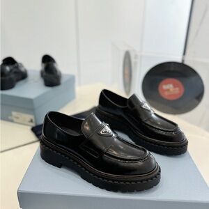 Prada Glossy Black Leather Loafers